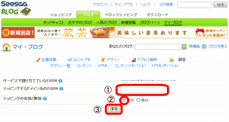 seesaa側の独自ドメイン設定